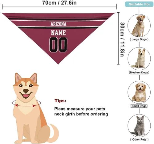 Miniatura 2 de Arizona - Bandana de fútbol para perro, diseño personalizado, número de nombre, regalos para gatos