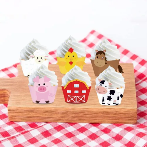 Miniatura 3 de 24 envoltorios de cupcakes de animales de granja para ducha, suministros de fiesta de cumpleaños, decoraciones de fiesta de boda