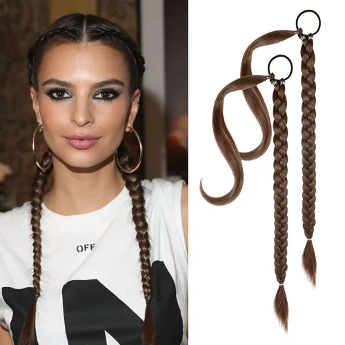 Miniatura 18 de YOGFIT 2 piezas Extensión de cola de caballo trenzada DIY, extensión de cola de caballo larga y lacia con envoltura natural, cabello sintético suave