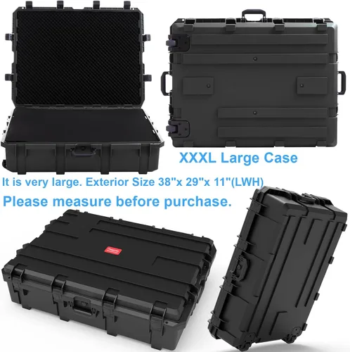Miniatura 5 de Regetek Funda rígida impermeable de 38 x 29 x 11 pulgadas, funda rígida con ruedas, espuma personalizable, 3 asas grandes, para cámaras, equipos