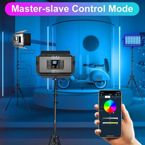 Miniatura 5 de GVM - Luz de video RGB 1500D, luz de fotografía de 75 W con control Bluetooth, panel de luz LED para fotografía, estudio de YouTube, grabación
