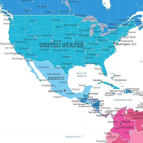Miniatura 4 de 3 paneles - Mapa de viaje colorido del mundo con alfileres en lienzo envuelto en galería, mapa de pared grande