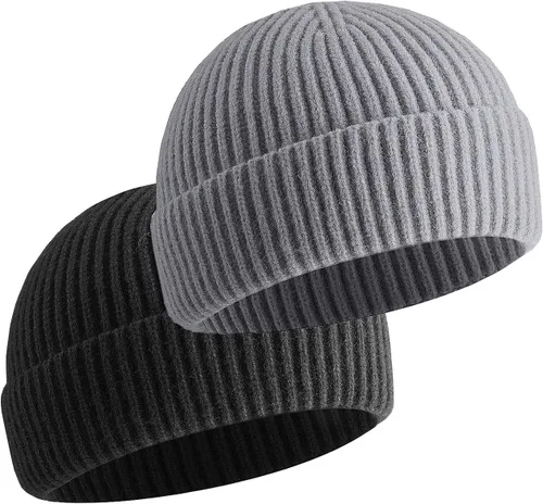 Miniatura 25 de vidsel Gorro Corto de Pescador para Hombres y Mujeres, Gorro de Lana Tejida con Puño Estilo Moderno de Arrastrero, Gorros Cálidos de Invierno
