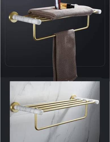 Miniatura 4 de Toallero para baño, espacio de luz nórdico, de aluminio, dorado, cepillado, toallero, toallero, barra de toalla de mármol natural, color y toallero
