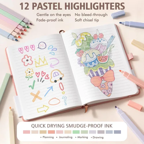 Miniatura 8 de 58 piezas de útiles escolares estéticos, lindo conjunto de cuadernos espiralados A5 con reglas universitarias, papelería para regreso a clases, kit