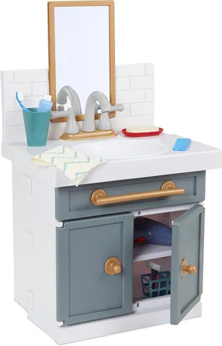 Little Tikes primer lavabo de baño con grifo de verdad para juego imaginativo de niños, 12 accesorios de baño, juguete único interactivo multicolor,