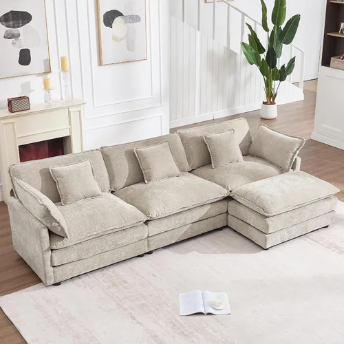 Miniatura 16 de GNIXUU 76" Modular Sectional Sofa, Beige Loveseat Sofa Cloud 2 Seater Couch, Comfy Chenille Love Seats 25" Deep Seat with 2 Pillows for Small Spaces
