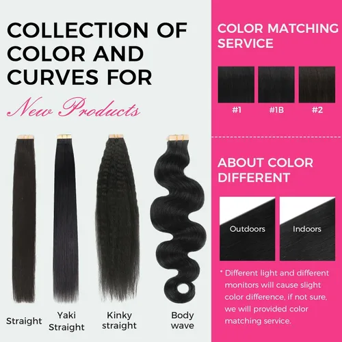 Miniatura 7 de Lashey Extensiones de cabello humano real con cinta, 3.53 oz/paquete, 40 unidades, color negro natural, lacio, de 18 pulgadas, cinta invisible