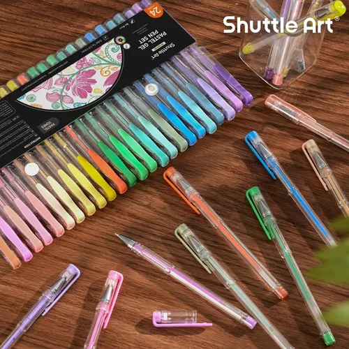 Miniatura 7 de Shuttle Art Bolígrafos de gel pastel, 24 colores pastel lechosos para papel negro, libros para colorear para adultos, dibujo, garabatos, Paquete