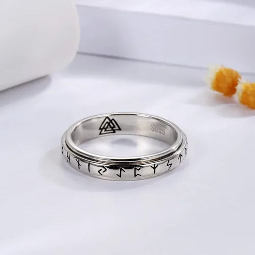 Miniatura 12 de 925 Sterling Silver Spinner Fidget Ring for Women: Musical Note Viking Rune Heartbeat Anxiety Stress Relieving Rotatable Ring Faith Hope Love