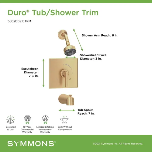 Miniatura 2 de Symmons 3602BBZ15TRM Duro molduras para bañera/ducha con mango de palanca, bronce cepillado