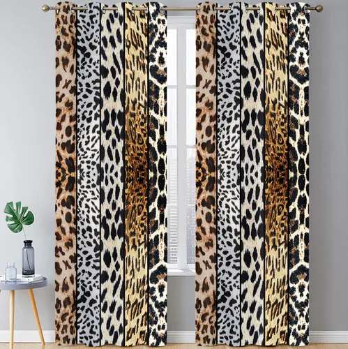 Miniatura 20 de Cortina opaca con estampado de animales salvajes, para oscurecer la habitación, con aislamiento térmico, con ojales para sala, comedor, dormitorio