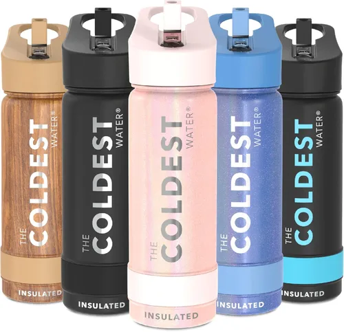 Miniatura 124 de Coldest - Botella para agua con tapa que incluye pajilla, térmica y metálica (acero inoxidable), para hombres y mujeres, color morado