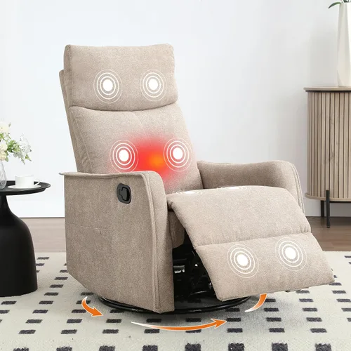 Miniatura 13 de Silla Reclinable Giratoria Manual con Balancín para Adultos, Sillón Reclinable Acolchado con Masaje y Calor, Silla Reclinable para Sala de Estar