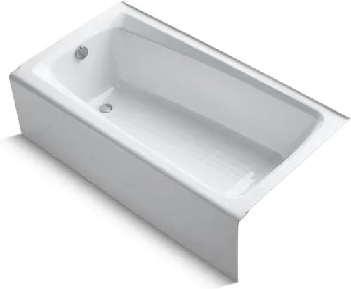KOHLER 505-0 Mendota - Bañera de hierro fundido de 60 x 32 pulgadas con drenaje izquierdo, bañera con delantal integral y soporte lumbar, color