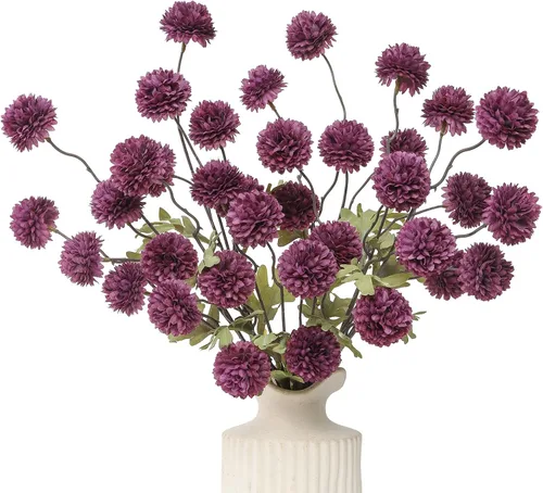 Miniatura 13 de DuHouse 6 piezas de flores artificiales de seda falsa pompón, mini rosa falsa pequeña con tallos para ramos de bodas, centros de mesa, jarrones, Café