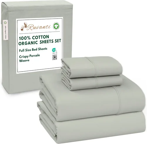 Miniatura 161 de RUVANTI Juego de sábanas de algodón orgánico 100% tamaño completo, tejido de percal, certificado GOTS, juego de 4 piezas, bolsillo profundo de 15