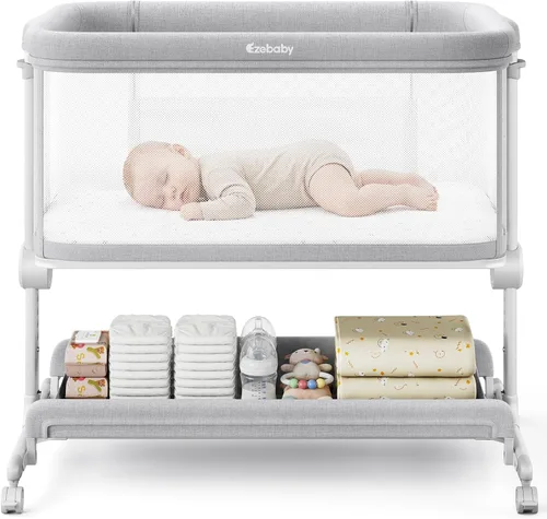 Miniatura 10 de Ezebaby Moisés de noche, moisés portátil para bebés recién nacidos con 7 alturas ajustables y todos los lados de malla, cuna para recién nacidos