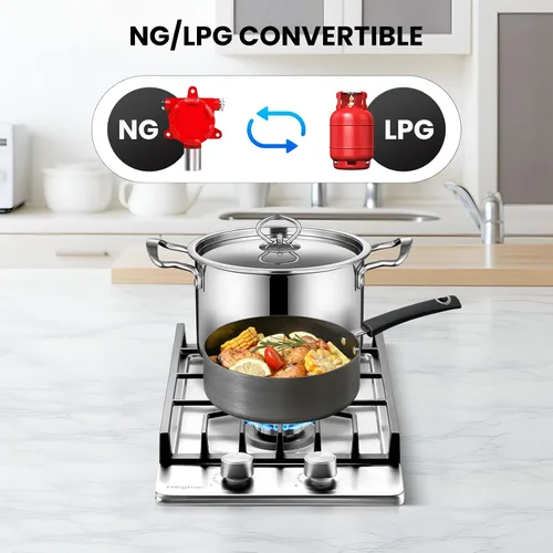 Miniatura 5 de Estufa de 2 quemadores de propano, Hibghse 30 cm de cocina de gas incorporada con estufa de gas NG/LPG convertible de acero inoxidable