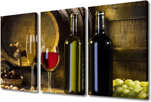 Miniatura 29 de Obra de arte para paredes del hogar, 3 paneles de letras de vino tinto, pinturas de corcho, impresiones HD, arte de pared de corcho de vino sobre