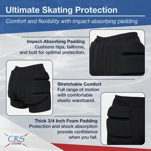 Miniatura 2 de CRS Cross Padded Figure Skating Shorts. Crash Pad Pants for Roller, Inline, Ice Skating, Snowboarding, and Skiing. Fall Impact Protection for Butt