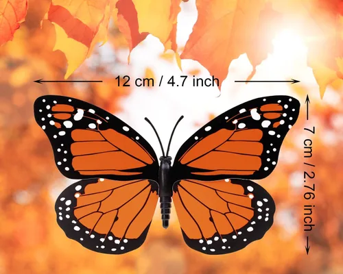 Miniatura 2 de Penta Angel Decoraciones de mariposa monarca, 12 calcomanías de pared de mariposa artificial 3D de 4.7 pulgadas para manualidades, otoño, Halloween