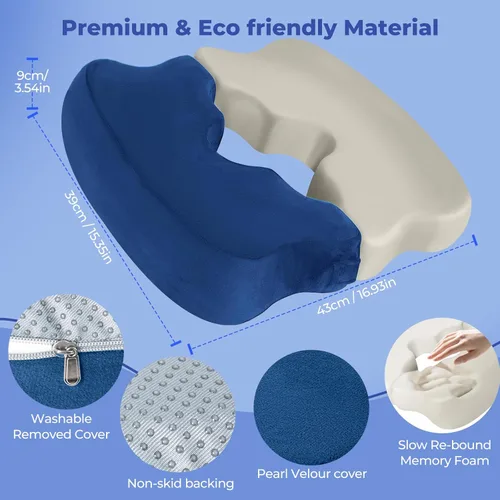Miniatura 2 de SAHEYER Cojines para dolor de cama para glúteos, almohada de espuma viscoelástica para alivio de presión de hemorroides con orificio central y corte