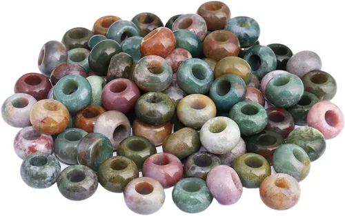 Miniatura 24 de SUNYIK Abalorios sueltos de jade amarillo con agujero grande (0.236 pulgadas), cuentas europeas para pulseras y joyas, paquete de 20 Jade