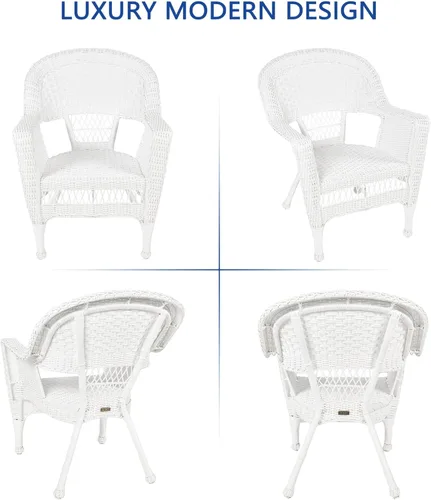 Miniatura 7 de Jeco Silla de mimbre con cojín rojo, juego de 2, blanco/W00206- Blanco/Rojo Ladrillo