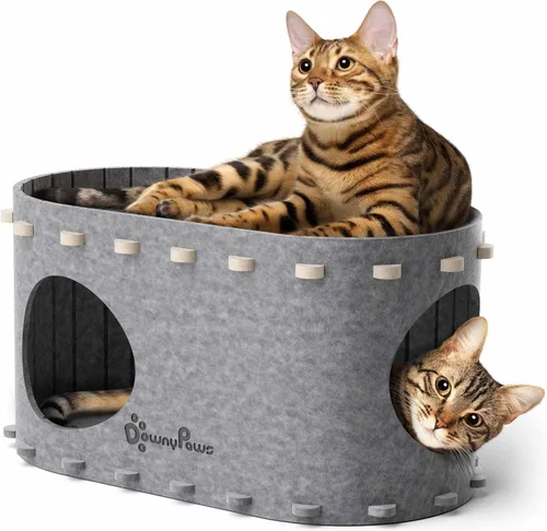 Miniatura 10 de DownyPaws Casa para Gatos de Interior, Cama Cueva para Gatos Plegable de 2 Pisos, Cama Túnel de Fieltro para Gatos Condominio, Cubo Escondite