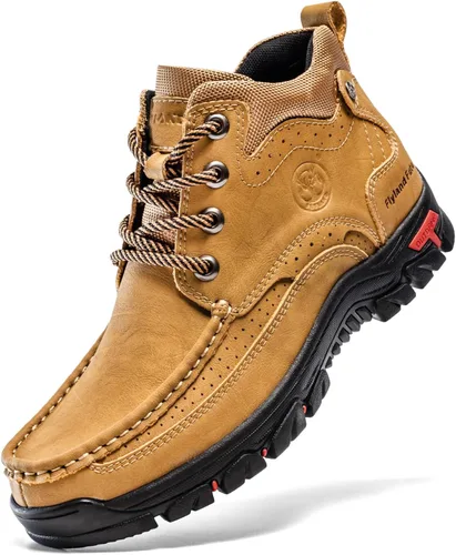 Miniatura 11 de FLYLAND Botas casuales para hombre de cuero vintage, botines de vestir, botas Chukka de caña media, antideslizantes, para conducir y caminar, zapatos
