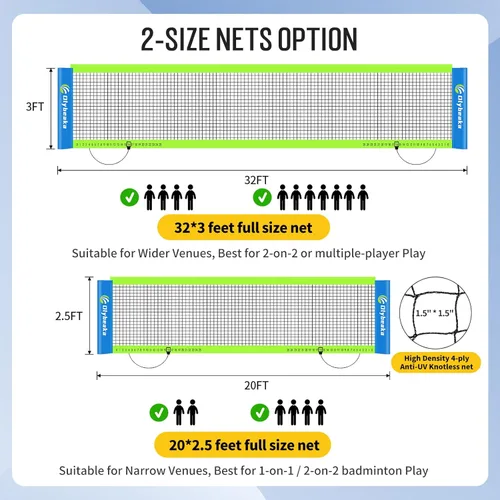 Miniatura 3 de Outdoor Volleyball & Badminton Combo Net Set for Backyard, Beach with 2 Nets, Adjustable Poles, 4 Aluminum Rackets, PU Volleyball, Portable Carry