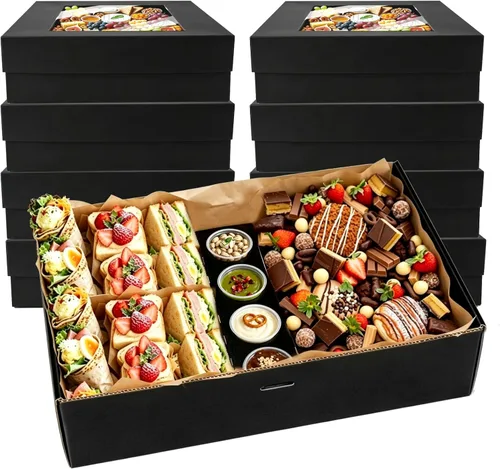 Miniatura 13 de Caja de cartón desechable extra grande para repostería, paquete de 5 unidades, caja fuerte con tapa para 8-10 personas que vayan, tabla