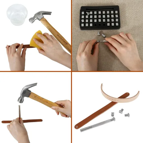 Miniatura 7 de Yoption Juego de 36 piezas de sellos metálicos de letras y números, 26 herramientas de perforación de cuero con letras y números, para cinturón