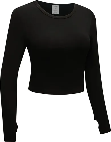 Miniatura 3 de OThread & Co. Camiseta corta de manga larga para mujer, cómoda con agujero para el pulgar, capa elástica básica