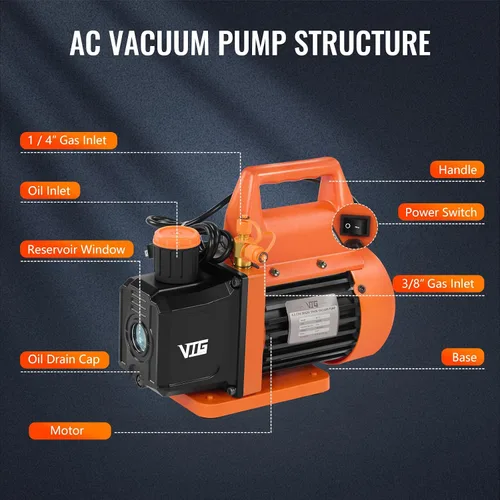 Miniatura 3 de VTG VOGTEN Bomba de Vacío AC de 4.5 CFM y Juego de Manómetros, para Mini Split, HVAC, Sistemas Automotrices, Kit de Manómetro Múltiple Compatible