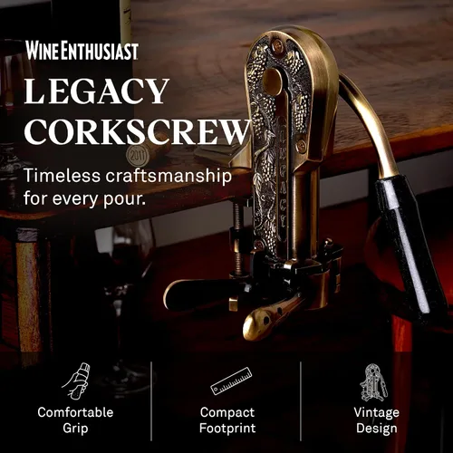 Miniatura 2 de Sacacorchos Wine Enthusiast Legacy – Abridor de vino duradero con mango de mármol negro y construcción de metal sólido - Eliminación de corcho