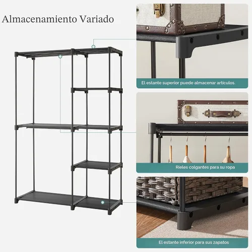 Miniatura 7 de SONGMICS Armario portátil, organizador de armario independiente, perchero con estantes, barras para colgar, organizador de almacenamiento