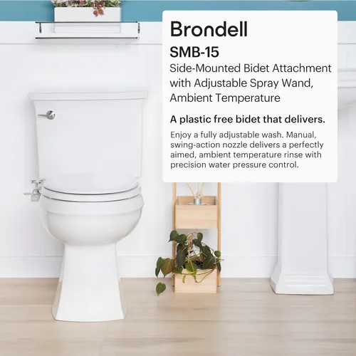 Miniatura 2 de Brondell SMB-15 - Accesorio de bidé manual montado en el lateral para asientos de inodoro con pulverizador ajustable y presión de agua, perfil