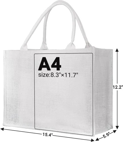 Miniatura 3 de Segarty Bolsas de mano, paquete de 6 bolsas grandes de yute blanco reutilizables de lona para regalos con asas, bolsa en blanco a granel para dama