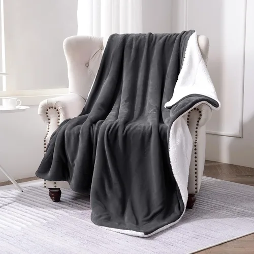 Miniatura 2 de SOCHOW Manta de forro polar Sherpa de doble cara, súper suave, lujosa manta de felpa tamaño King de 90 x 108 pulgadas, gris oscuro