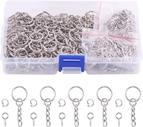 Miniatura 13 de Swpeet Juego de 450 llaveros de 3/5 de pulgada y 0.591 in color negro pistola, incluye 150 llaveros con cadena y 150 anillos de salto con 150 pines