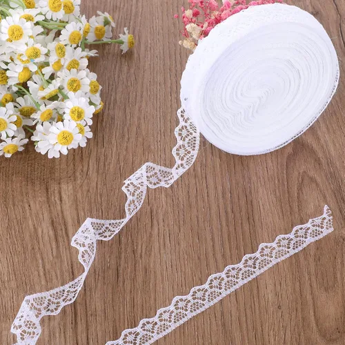 Miniatura 6 de Rollo de cinta de encaje blanco de 30 yardas de ancho de 0.6 pulgadas de ancho, cinta de encaje de flores, para decoración de bodas, ramo y embalaje