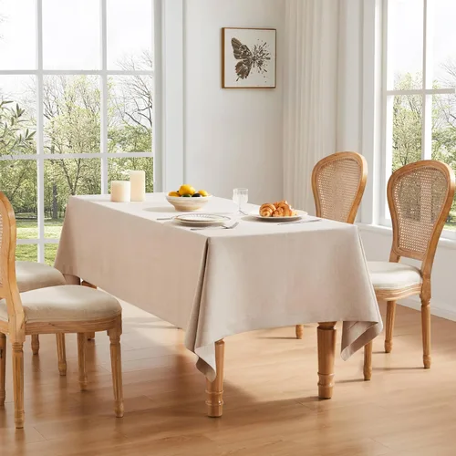 Miniatura 19 de ZeeMart Mantel Básico de Lino Texturizado, 52 x 70 Pulgadas Natural, Mantel Rectangualr de Estilo Granja Beige, Manteles de Lino Resistente a