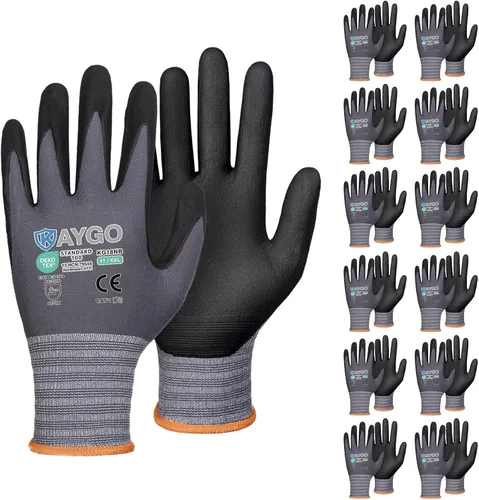 Miniatura 46 de KAYGO Guantes de Trabajo de Seguridad con Revestimiento de Nitrilo MicroFoam, 3 Pares KG18NB, Guante de Punto Sin Costuras de Nylon con Dedos Gris