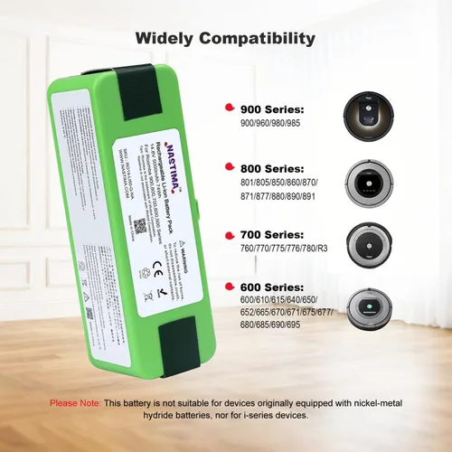 Miniatura 2 de NASTIMA Batería de repuesto de 14.8V 5000mAh compatible con iRobot 960 980 981 970 965 801 805 850 860 877 890 891 895 695 694 690 685 680 677 675