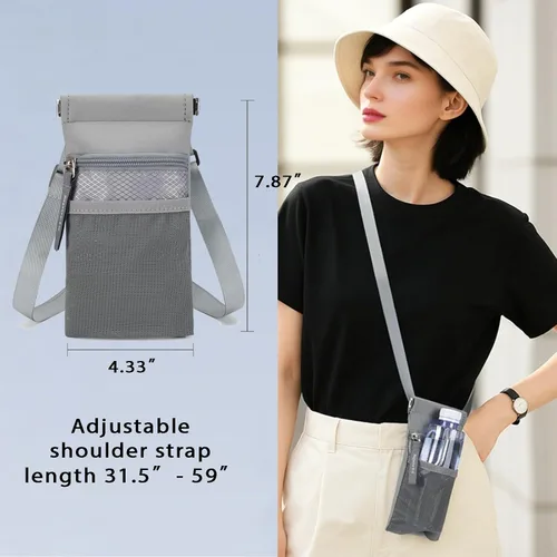 Miniatura 2 de Bolso cruzado para teléfono con soporte para botella de agua, bolsa multifunción para teléfono celular con cremallera y bolsillos de malla, correa
