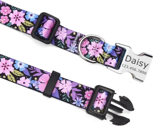 Miniatura 3 de Collares de perro personalizados – Collar floral personalizado con nombre y número de teléfono – Tamaños ajustables para perros pequeños, medianos