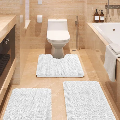 Miniatura 99 de ACCUMTEK - Juego de alfombras de baño a rayas beige de 3 piezas, ultrasuaves, antideslizantes de chenilla, alfombras de baño mullidas y absorbentes