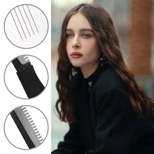 Miniatura 4 de 2 peines de carbono negro para levantar el pelo, de doble cabeza, herramienta de peine de cola de rata para cabello grueso, fino y fino, esponjoso